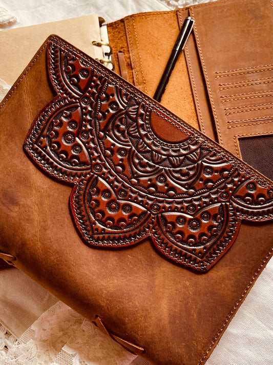 Hand Tooled Mandella & Genuine Leather Journal Binder w/paper