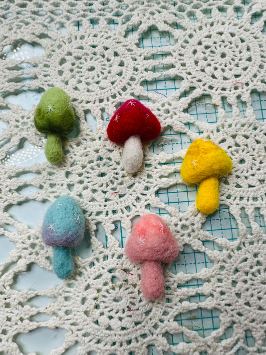 Hand Felted Mushrooms-multi color- 3 pieces